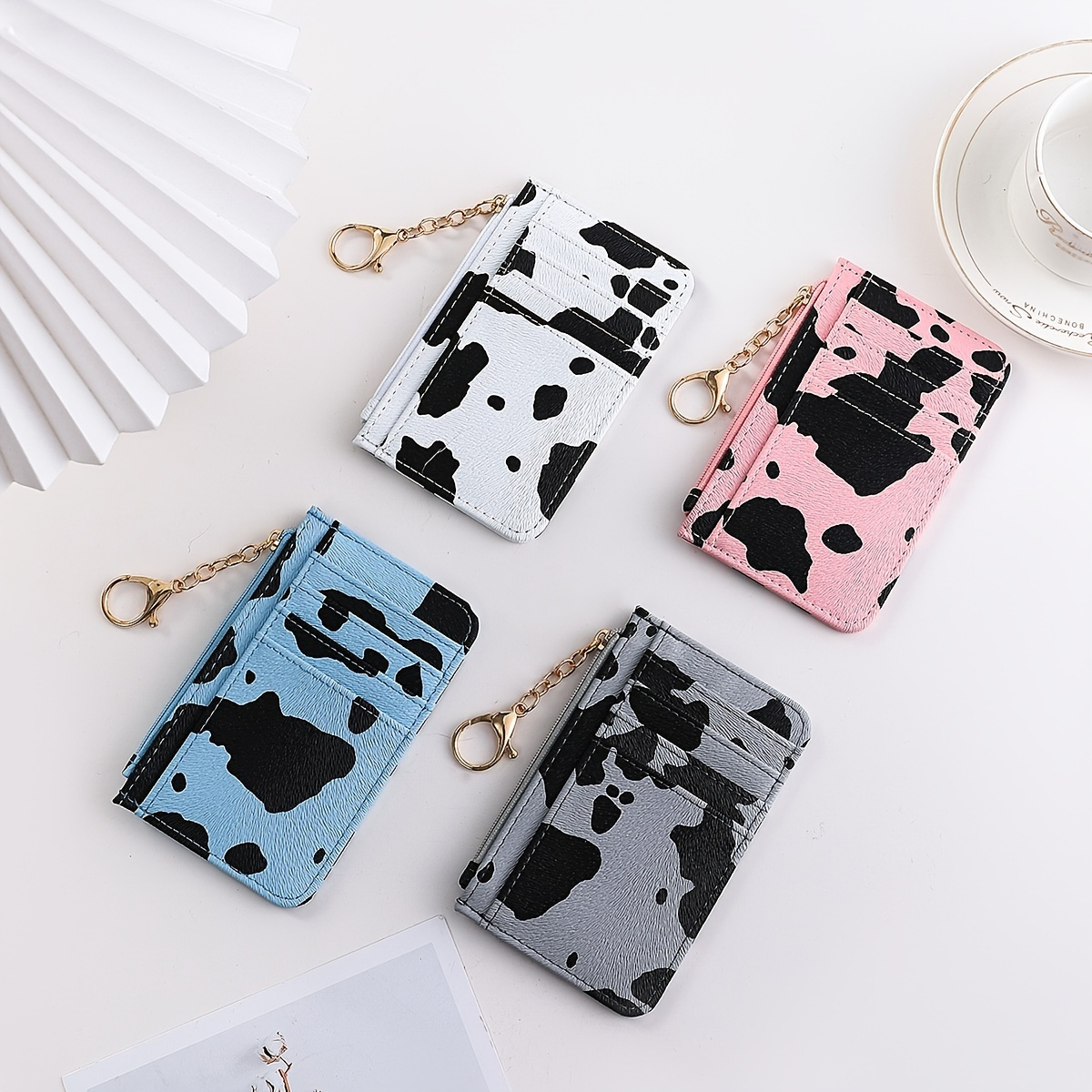 Small Fashionable Cow Pattern Wallet Multi Coin Purse With Zipper