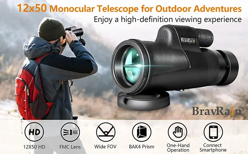 12x50 monocular telescope for adults kids friends high powered hd monocular for smartphone with cell phone adapter tripod for bird watching hiking hunting climbing traveling stargazing details 1