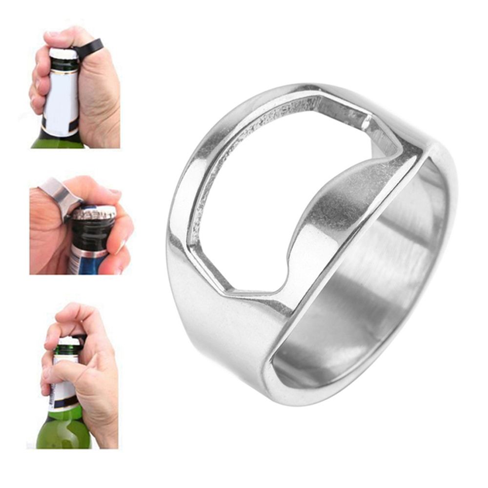 5x Silver Stainless Steel Metal Finger Thumb Keyring Ring Beer