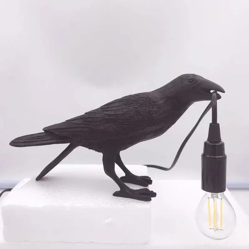 1pc the gothic crow lamp cute black raven desk light with usb line unique resi crow for table decor goth decor black decor bird decor art decor home decor living room bedroom details 3