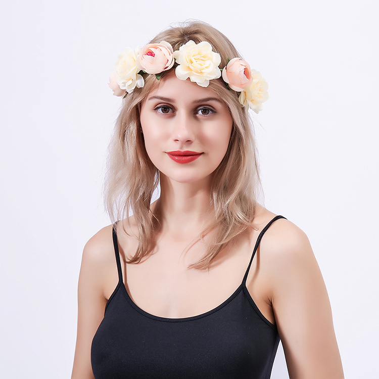 Simulation Rose Hairpin Holiday Wreath Hair Band Headdress Flower Crown Headband Floral Wedding Bridal Hair Hoop details 7