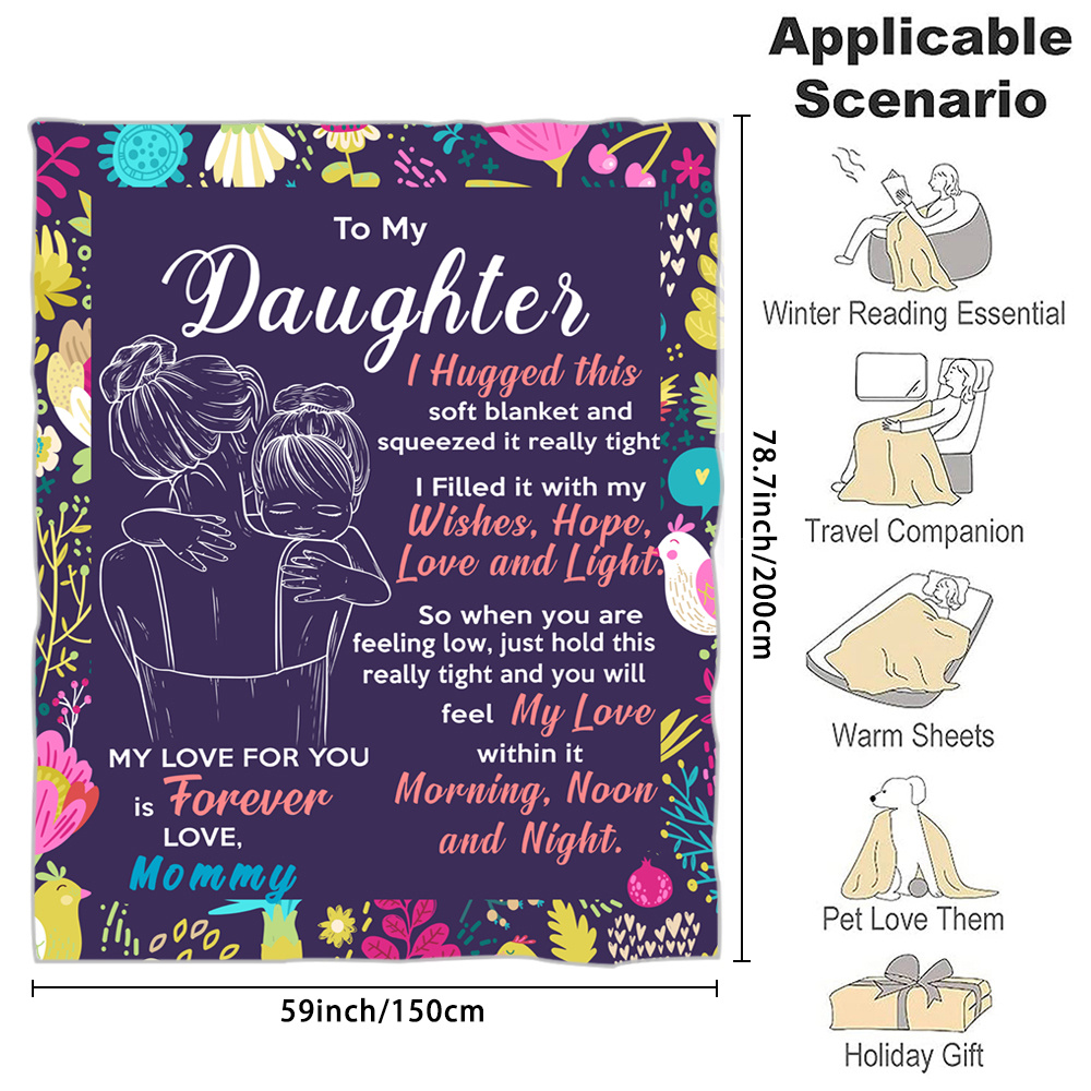 TEMU 1pc Flannel Throw Blanket For Daughter - Purple Letter Design - Perfect Gift For Living Room & Bedroom