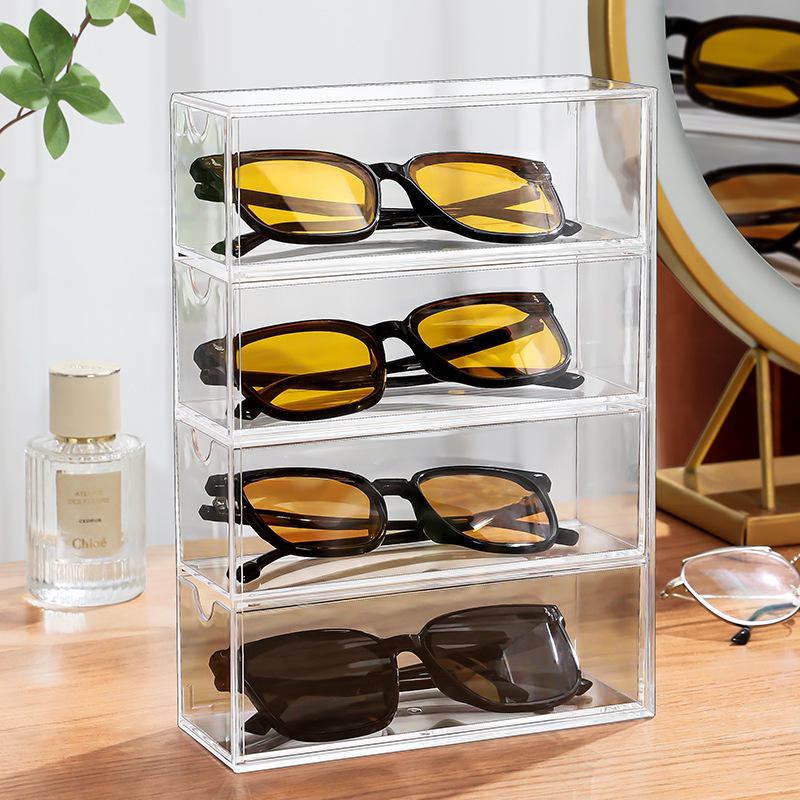 Caja de almacenamiento de exhibición de gafas transparente de plástico,  estuche organizador de gafas de sol, compartimento de gafas de 4 rejillas -  AliExpress