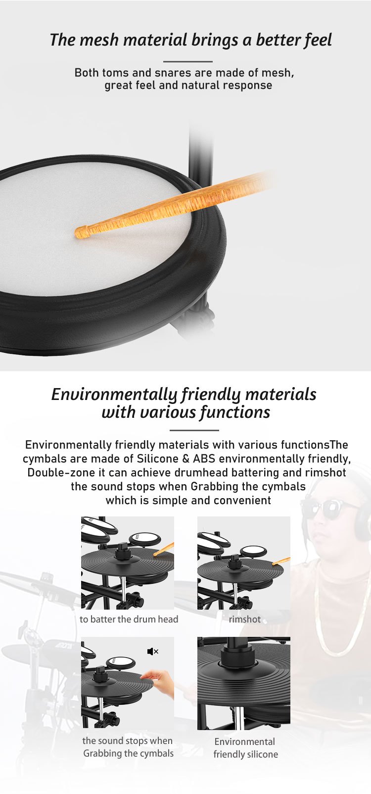 (tdx16)aroma Professional Electric Drum Set 4 Drums 3 Cymbals