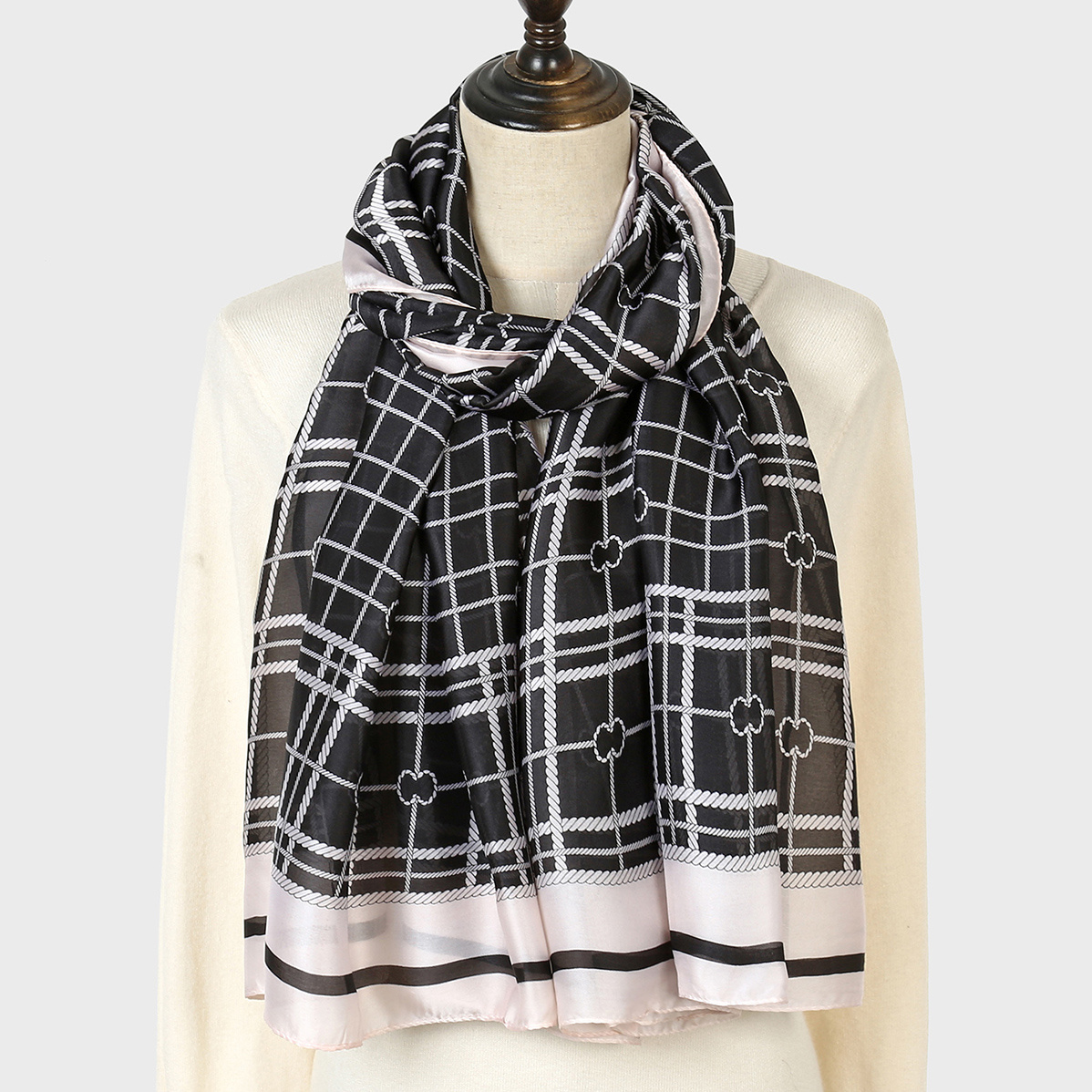 Classic Black White Pattern Scarf Vintage Warm Stretch Wrap Shawl Autumn  Winter Coldproof Neck Protection Long Scarf Shawl - Temu