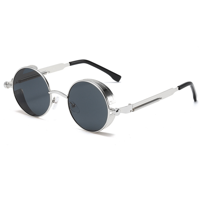 Silver + Grey Steampunk Glasses Cyber 50s Round Retro Vintage