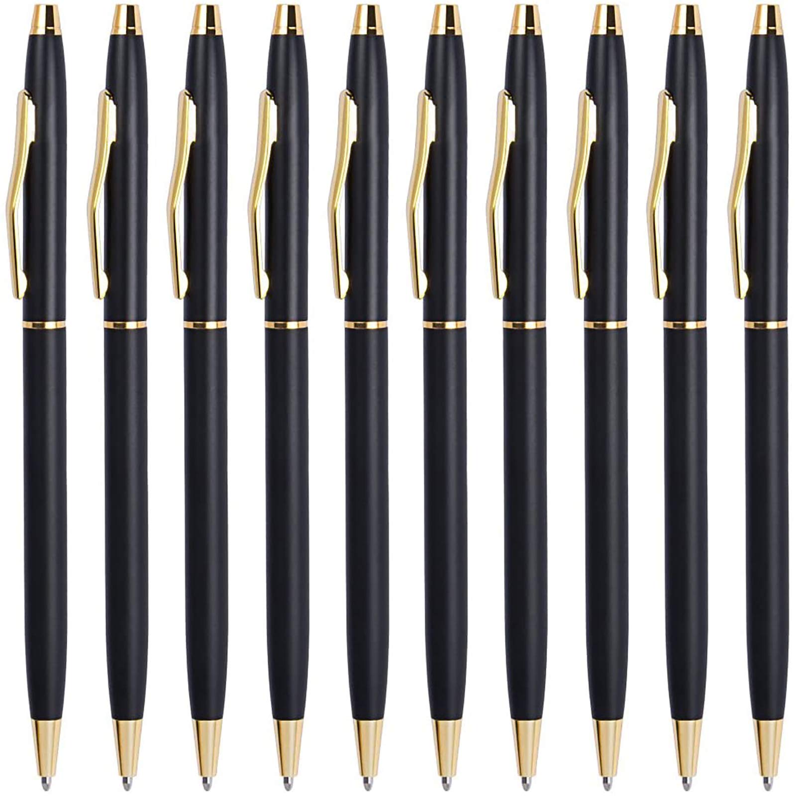 10pcs Black & Gold Ballpoint Pens - Smooth Writing, 1.0mm Medium Point -  Perfect For Men, Women, Office & Business Uniforms!