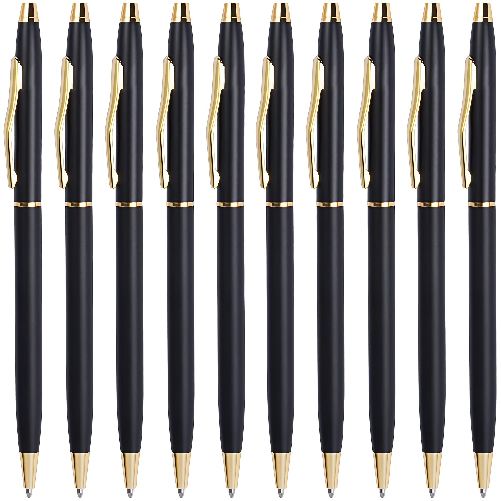 

10pcs Black & Gold Ballpoint Pens - Smooth Writing, 1.0mm Medium Point - Perfect For Men, Women, Office & Business Uniforms!
