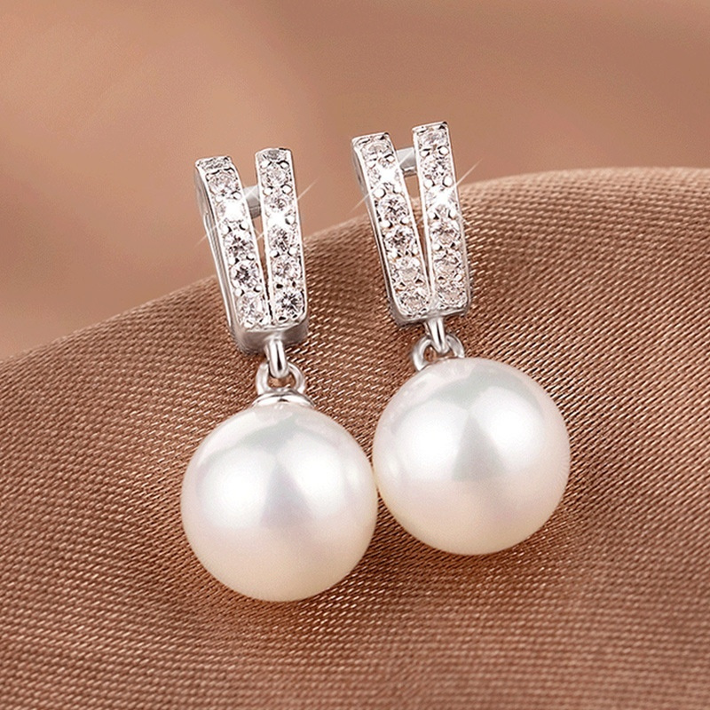 

Elegant Simple 925 Silver Plated White Pearl Zircon Stud Earrings For Women Bridal Engagement Wedding Exquisite Jewelry Gifts