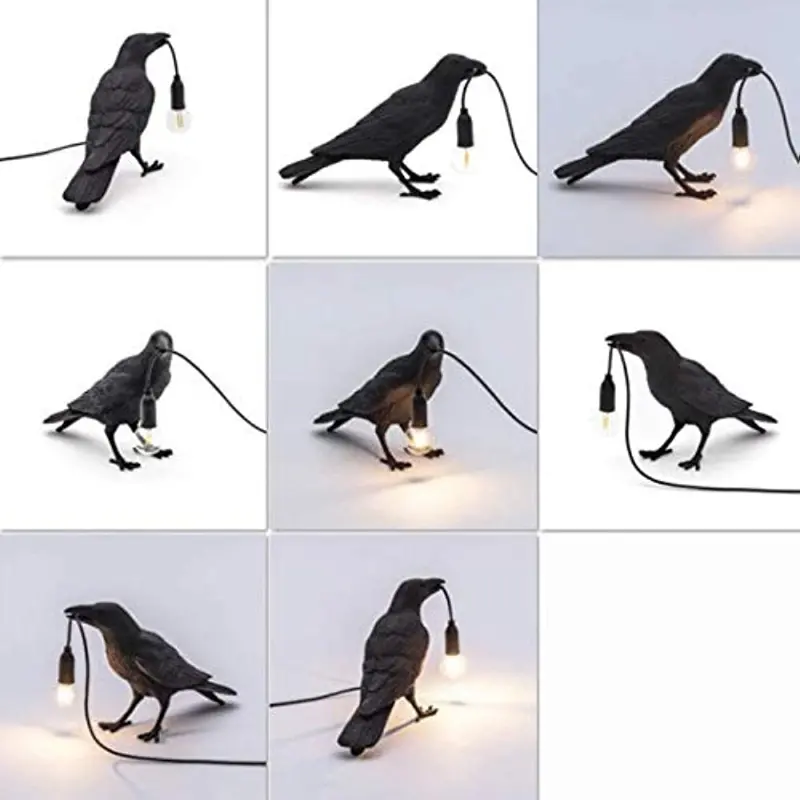 1pc the gothic crow lamp cute black raven desk light with usb line unique resi crow for table decor goth decor black decor bird decor art decor home decor living room bedroom details 4