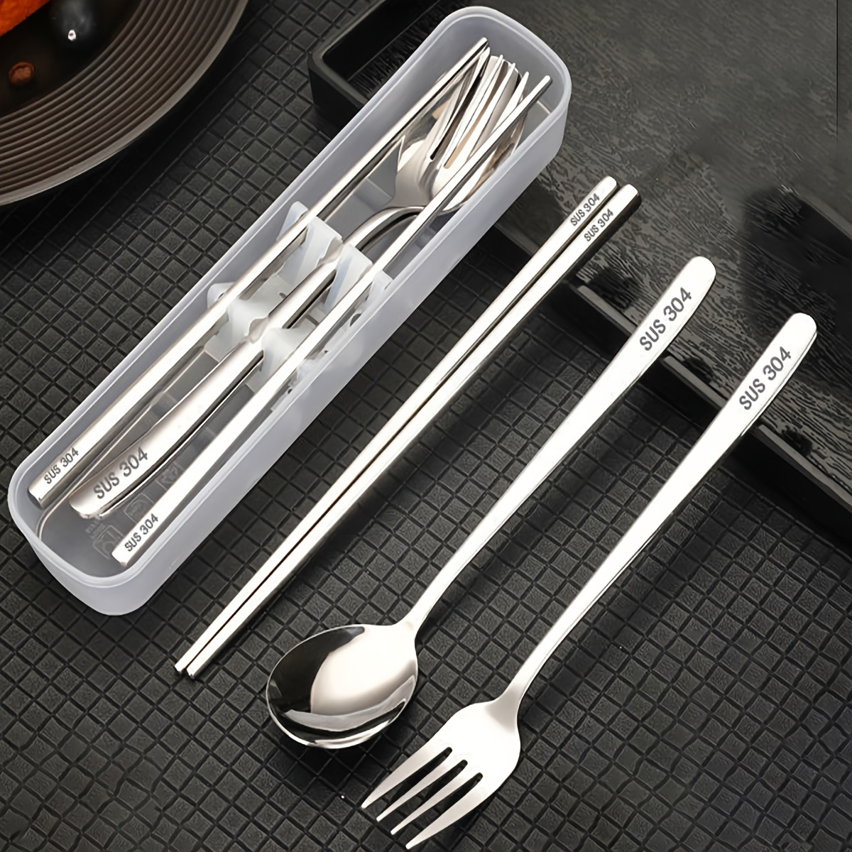 Travel Utensils Set, Portable Utensils With Case, Stainless Steel Cutlery  Set, Reusable Flatware, Chopsticks Fork Spoon Silverware Set Student  College Dorm Room Apartment Essential Back To School Supplies - Temu