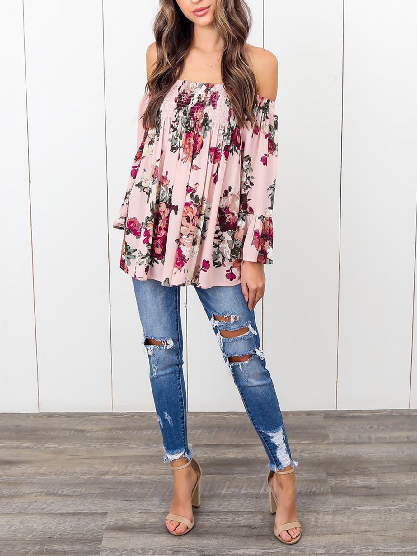 Floral Print Shoulder Blouses Ladies Long Sleeve Blouses Temu