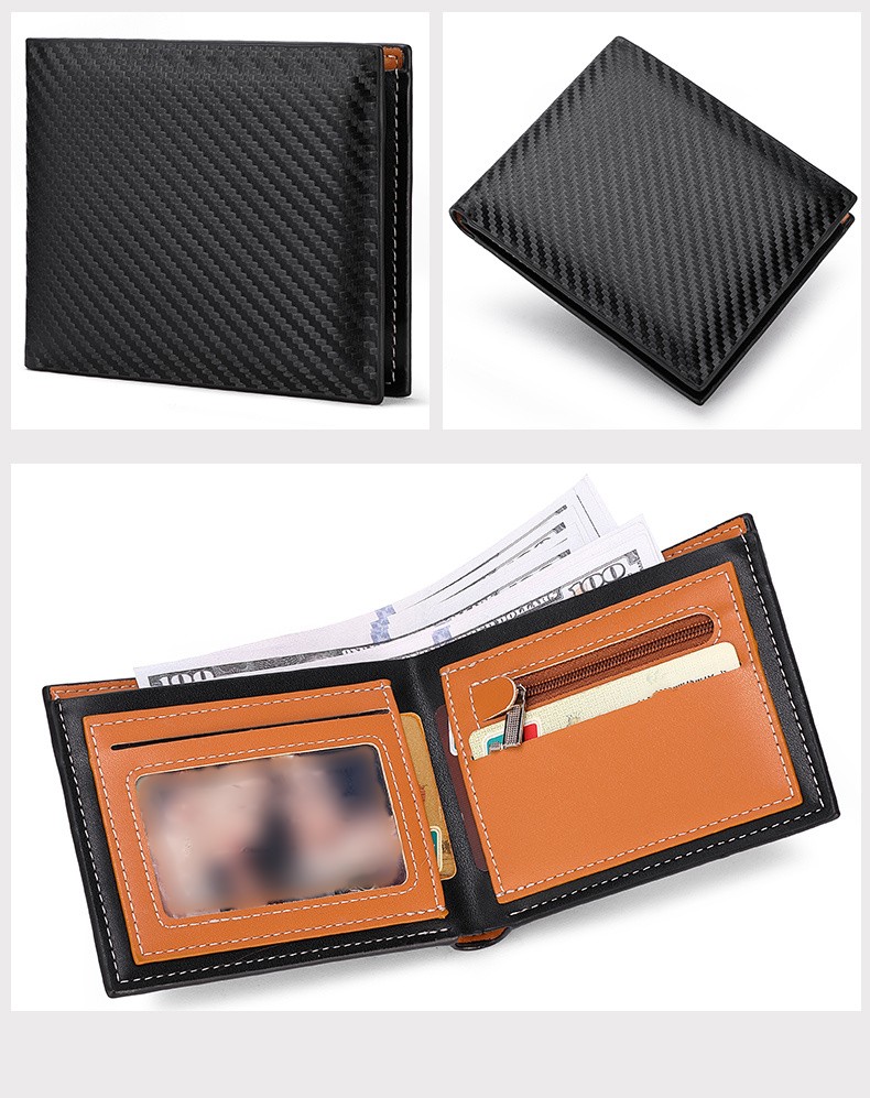 Mens Rfid Blocking Leather Slim Credit Card Bifold Wallet Carbon Black
