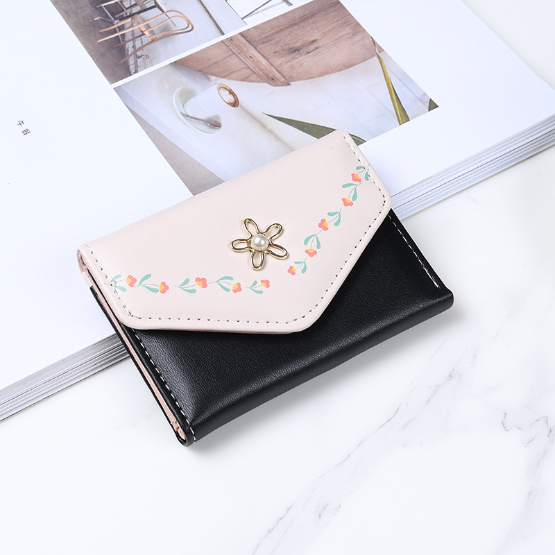 Snap Button Small Wallet, Cute Fold Faux Leather Wallet With Card