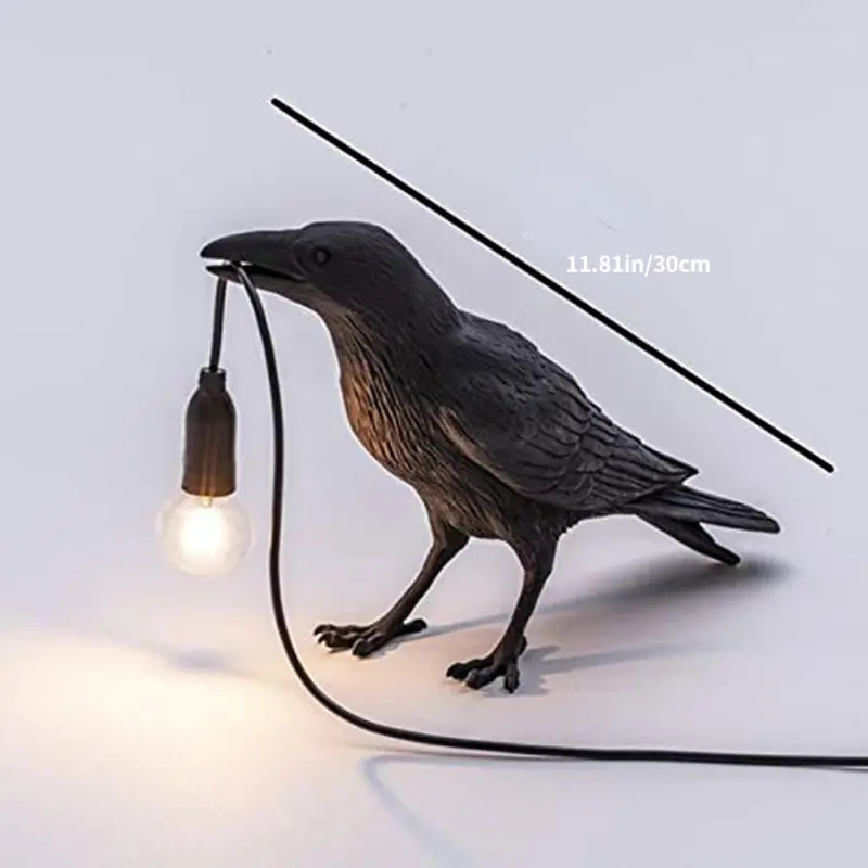 1pc the gothic crow lamp cute black raven desk light with usb line unique resi crow for table decor goth decor black decor bird decor art decor home decor living room bedroom details 2