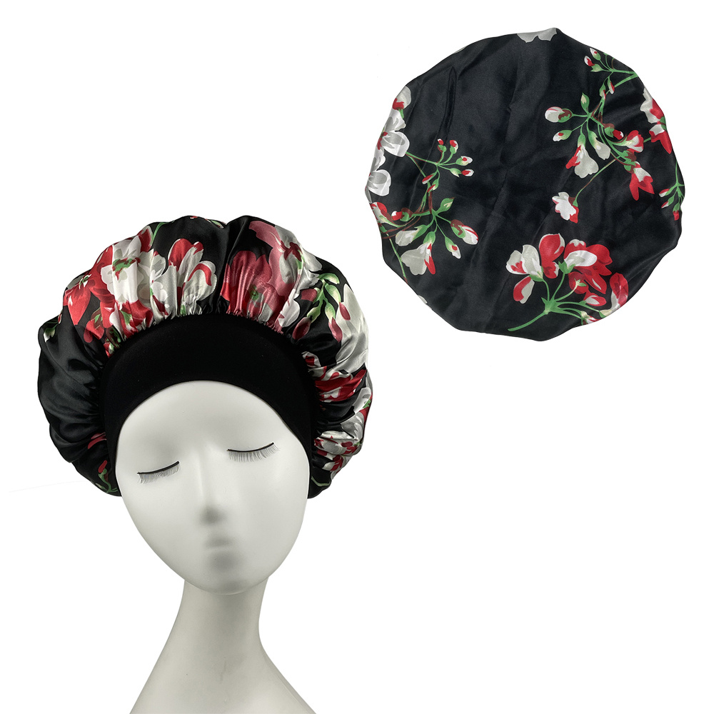 Alnorm Satin Bonnet Floral Print Double Layer Sleep Cap