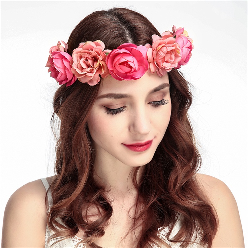 Simulation Rose Hairpin Holiday Wreath Hair Band Headdress Flower Crown Headband Floral Wedding Bridal Hair Hoop details 4