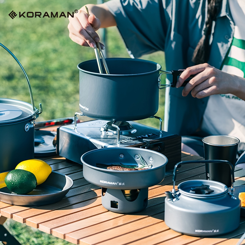 

Koraman Aluminum Outdoor Camping Cookware Set, Folding Cookset Camping Teapot And Pans Set Equipment, Lightweight Pots, Pans With Mesh Set Bag For Backpacking, Hiking, Picnic