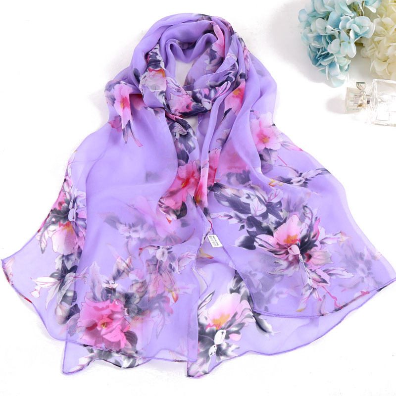 Image of Women Lightweight Scarf Flower Print Shawl Elegant Chiffon Scarf