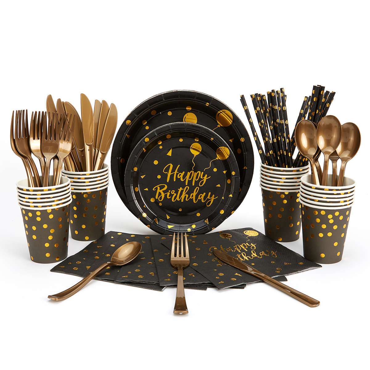 Happy Birthday Plates Napkins Party Supplies 25 Guests Black Temu