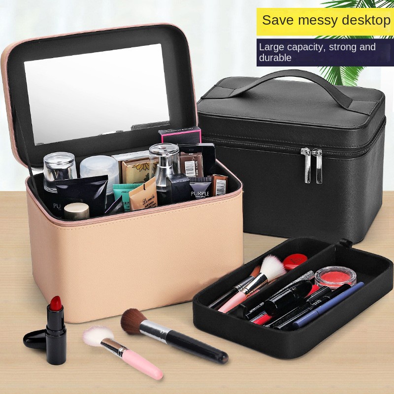 Large Travel Makeup Bag, Professional Cosmetic Makeup Train Case With  Mirror, Waterproof Cosmetics Organizer Bag With Adjustable Divider Portable  Make