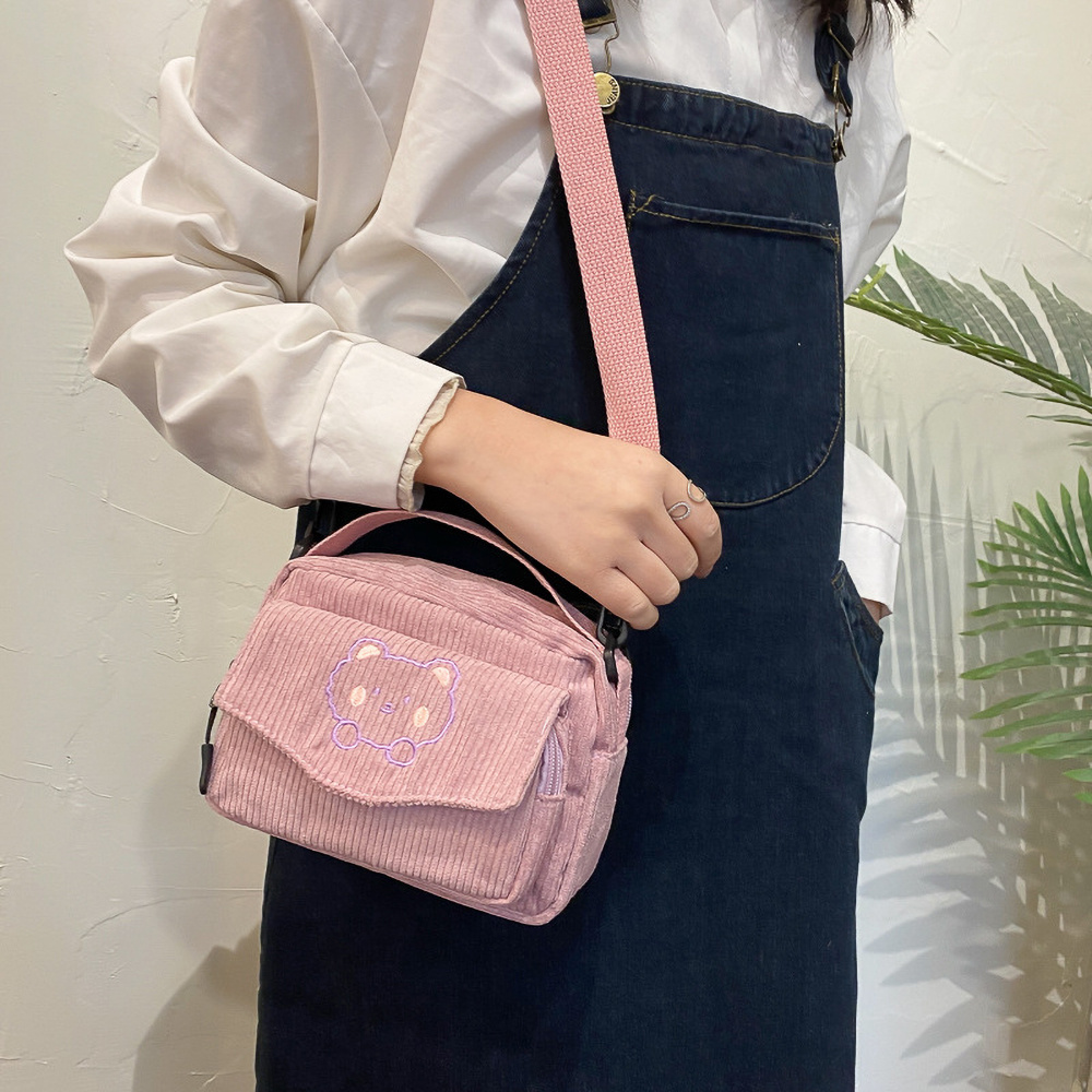 Pale Pink Corduroy Tote Bag Soft Corduroy Shoulder Bag Fully 