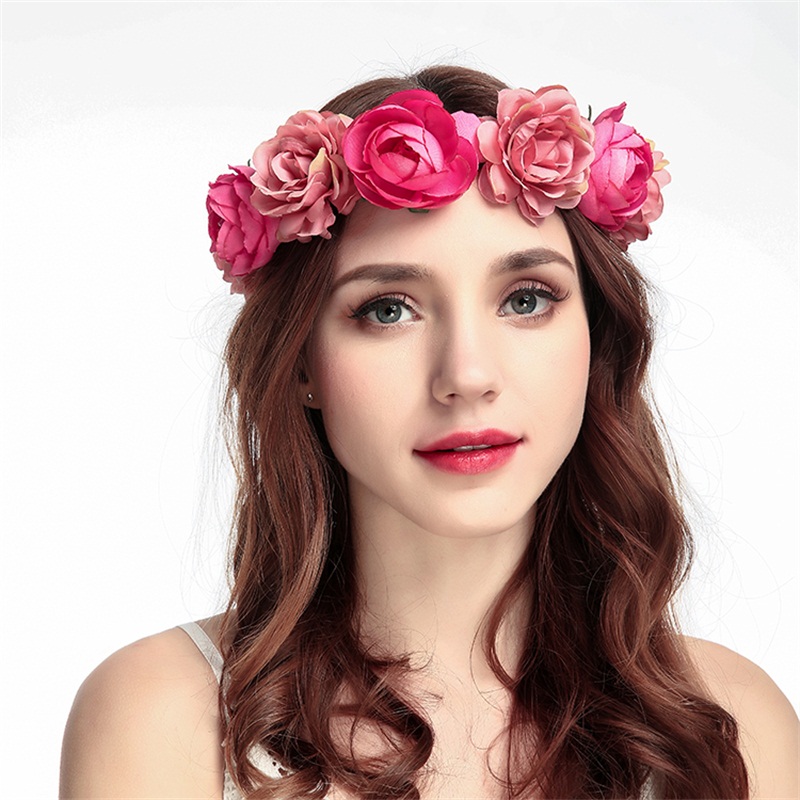 Simulation Rose Hairpin Holiday Wreath Hair Band Headdress Flower Crown Headband Floral Wedding Bridal Hair Hoop details 0