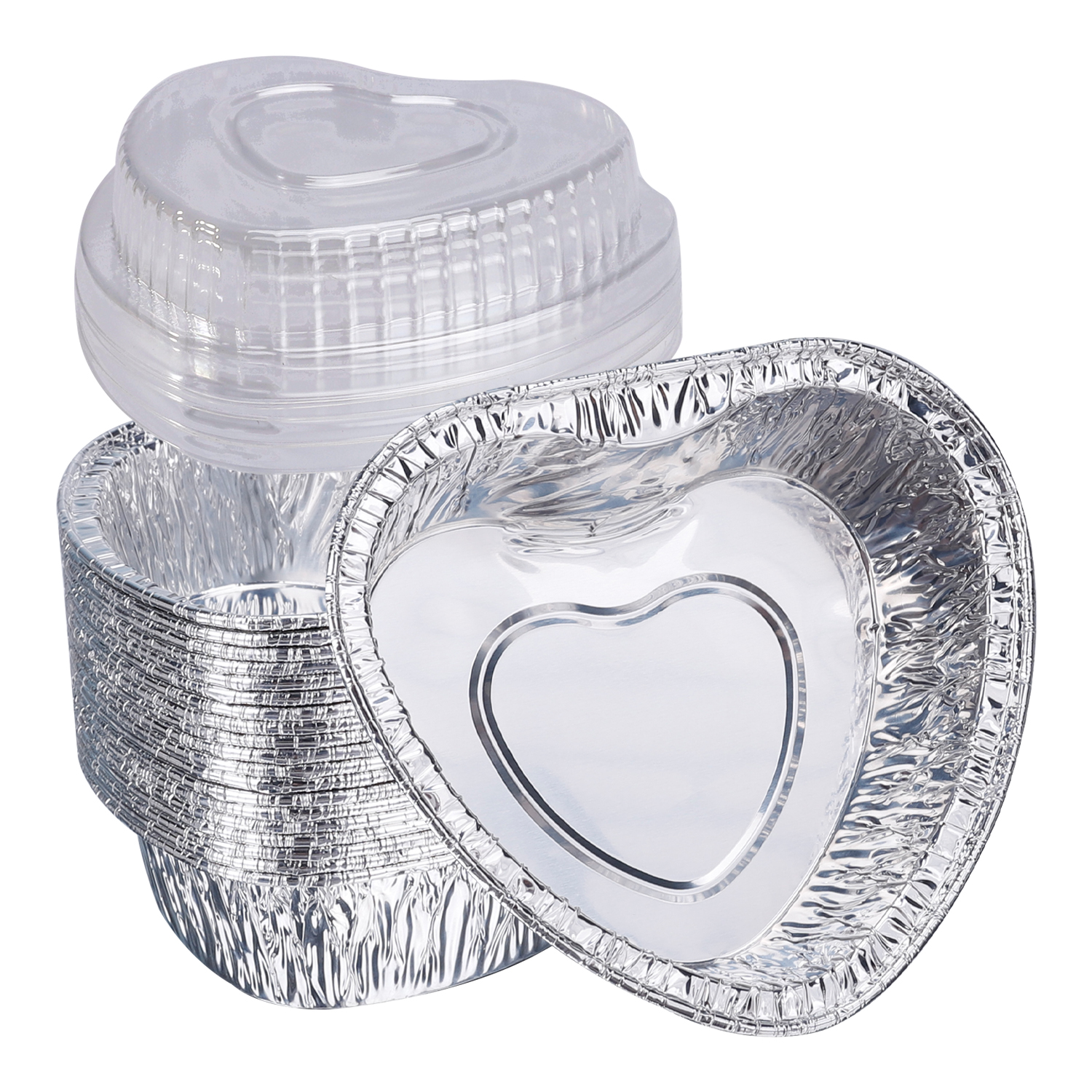 50pcs Aluminum Foil Cake Pan Heart Shaped Cupcake Cup With Lids