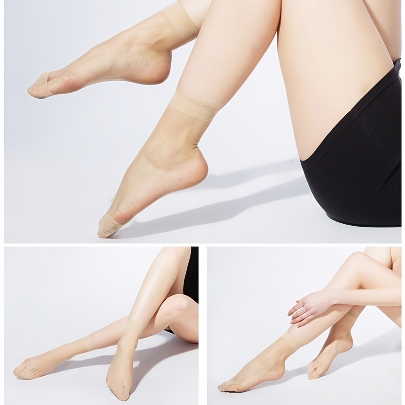5 Pairs Lady Thin Transparent Silk Nylon Knee High Socks Girls Nylon Knee  High Socks