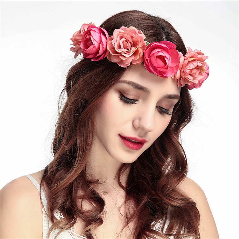 Simulation Rose Hairpin Holiday Wreath Hair Band Headdress Flower Crown Headband Floral Wedding Bridal Hair Hoop details 2