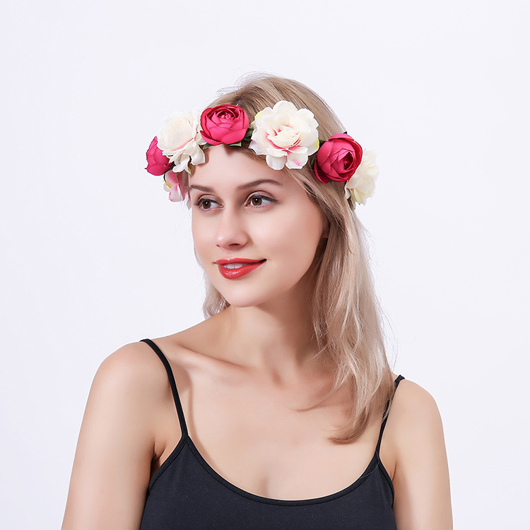 Simulation Rose Hairpin Holiday Wreath Hair Band Headdress Flower Crown Headband Floral Wedding Bridal Hair Hoop details 9