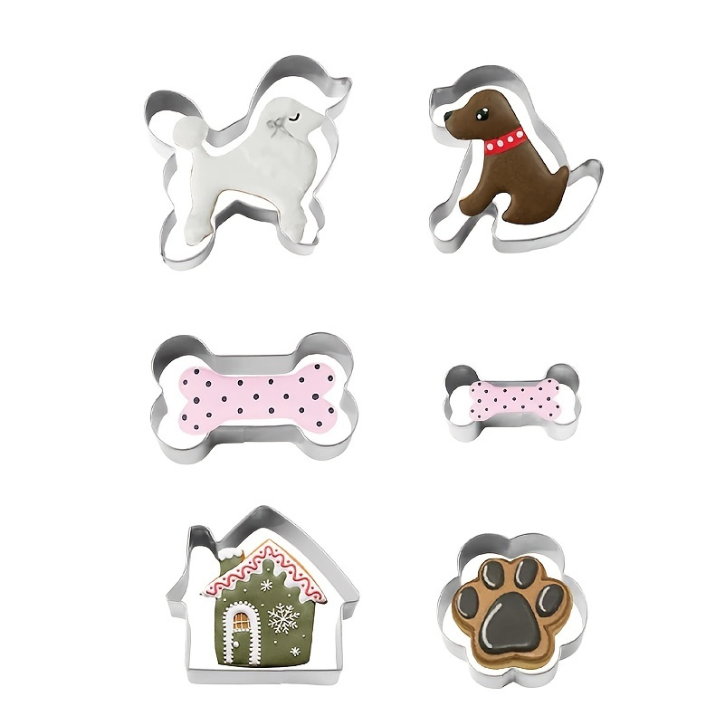 

6pcs Cartoon Cookie Cutters, Cute Dog, Dog Bone, Dog Paw, House Shaped, Stainless Steel Cookie Molds, Christmas Diy Mold, Baking Tools