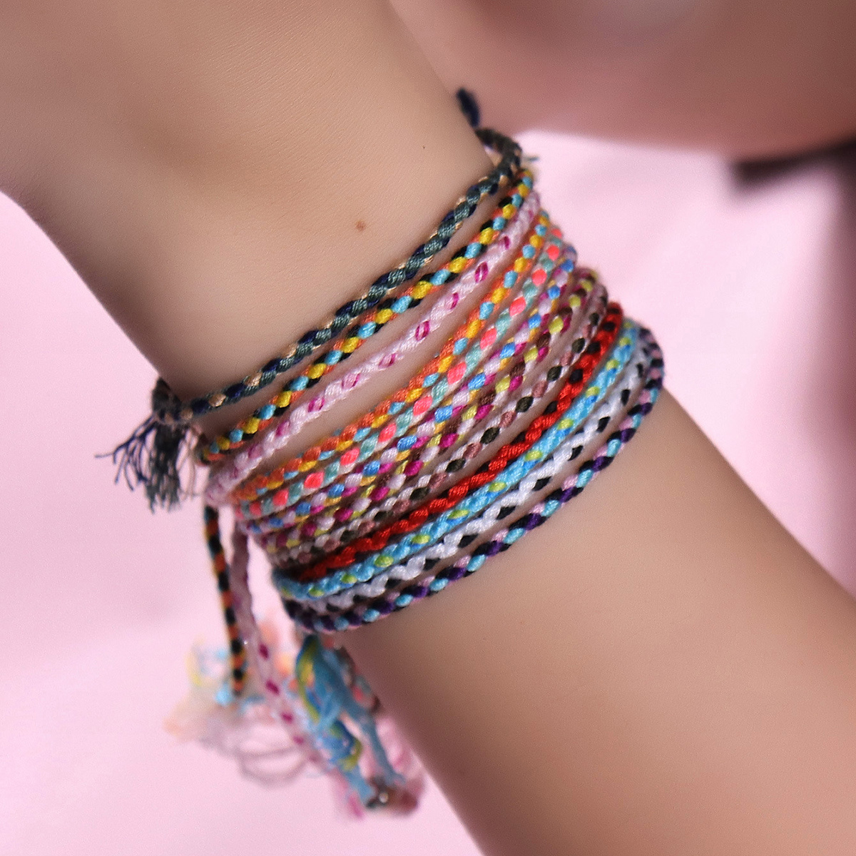 12pcs Colorful Braided Bracelets Set, Adjustable Boho Style