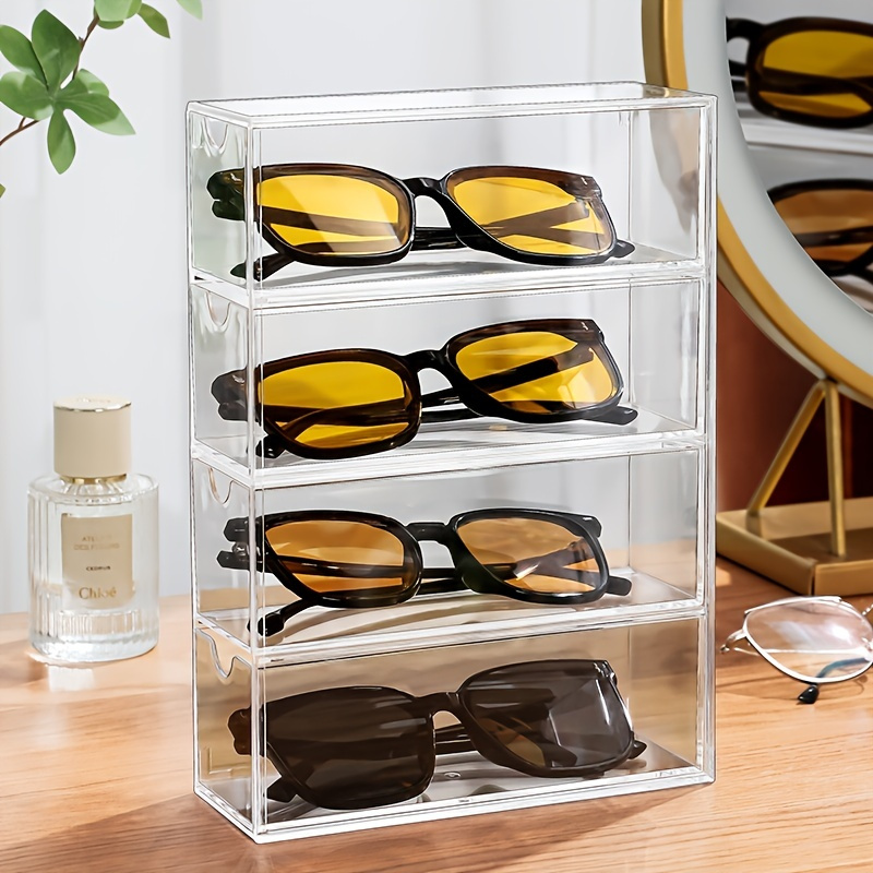 MyGift Organizador de lentes de sol de madera blanca de lujo, caja de  exhibición de gafas, estuche de almacenamiento de 2 capas con tapa de  vidrio y