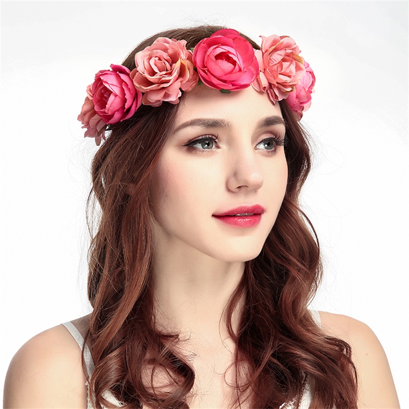 Simulation Rose Hairpin Holiday Wreath Hair Band Headdress Flower Crown Headband Floral Wedding Bridal Hair Hoop details 1