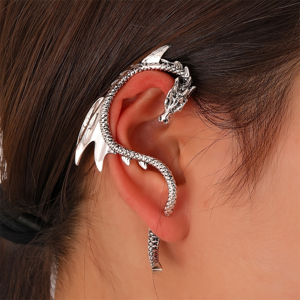 

Dragon's Lure Earring Old-fashioned Dark Flying Dragon Removable Ear Hanging Exaggerated Creative Earrings