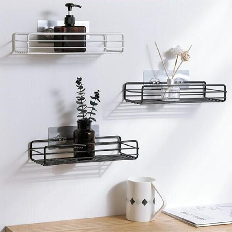 1pc Bathroom Shelf, Wall Mounted Storage Rack For Toiletries Without  Drilling