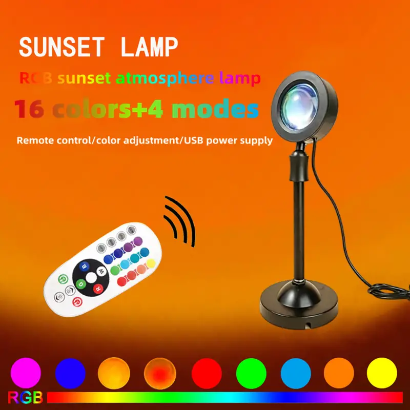 USB 16 Color Changing Sunset Light Projector 360 Degree Rotating Decorative Floor Lamp Night Light