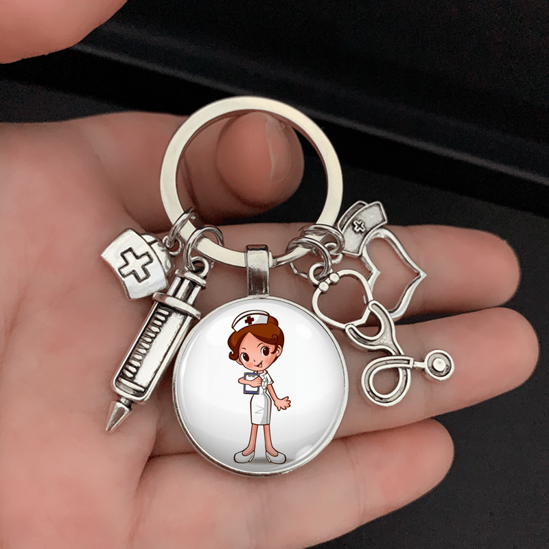 Nurse Stethoscope Medical Syringe Shape Keychain Pendant