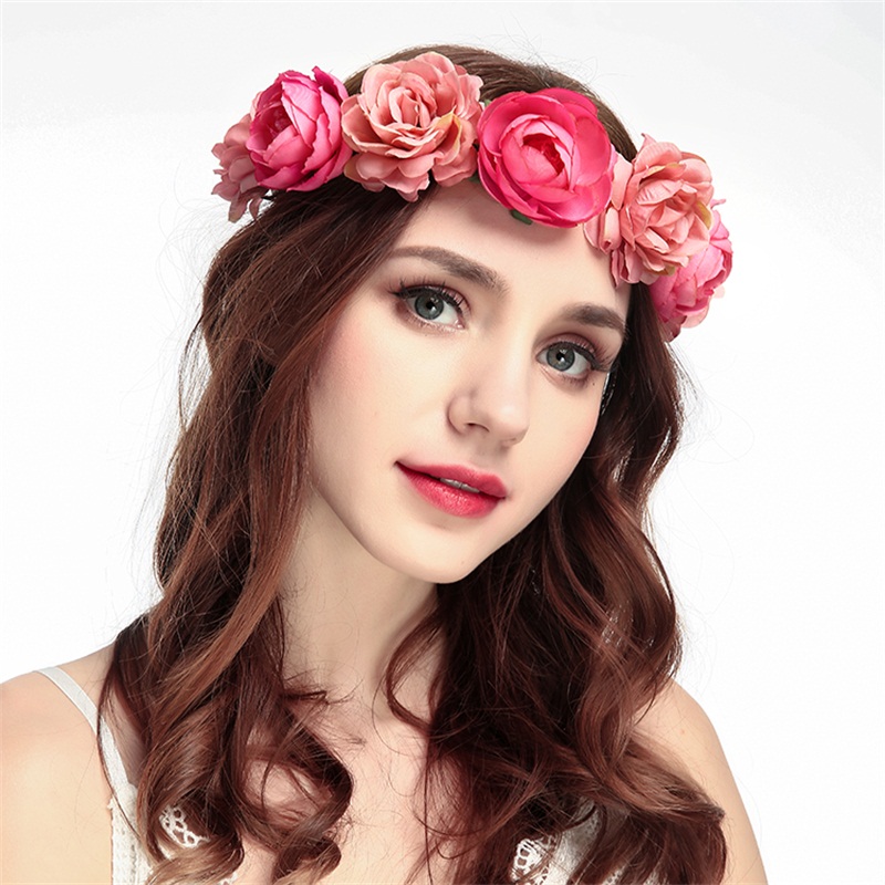 Simulation Rose Hairpin Holiday Wreath Hair Band Headdress Flower Crown Headband Floral Wedding Bridal Hair Hoop details 3