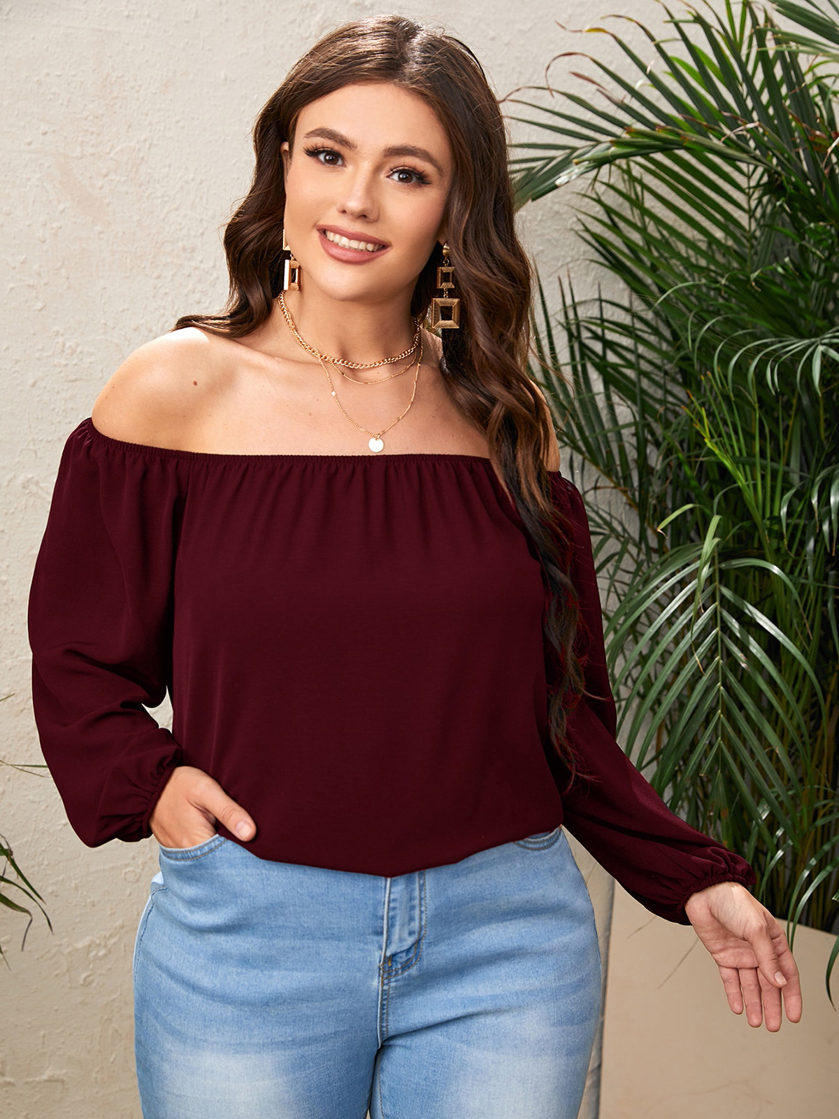 Women's plus size best sale off the shoulder tops