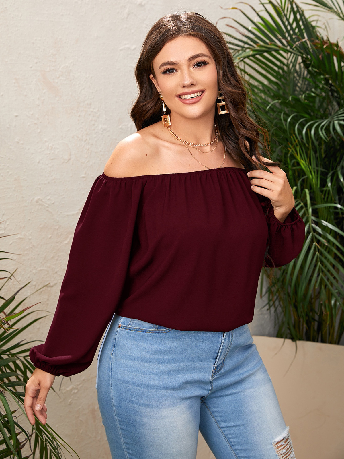 Women's plus size online off the shoulder tops