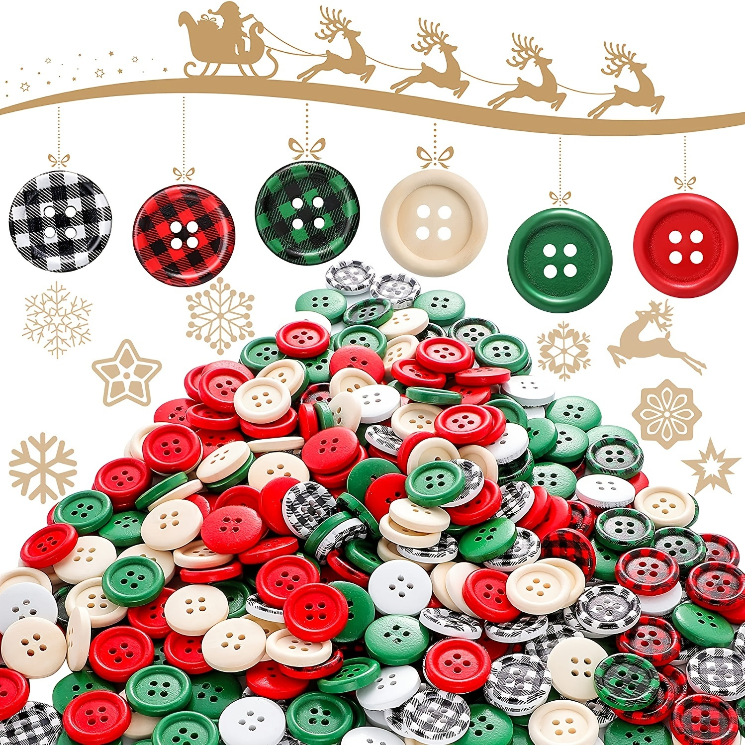 5 Wooden Ornament Buttons, Christmas Buttons, Holiday Buttons, 2 Hole  Buttons, Christmas Cards, Christmas Crafts, Christmas Scrapbooking 