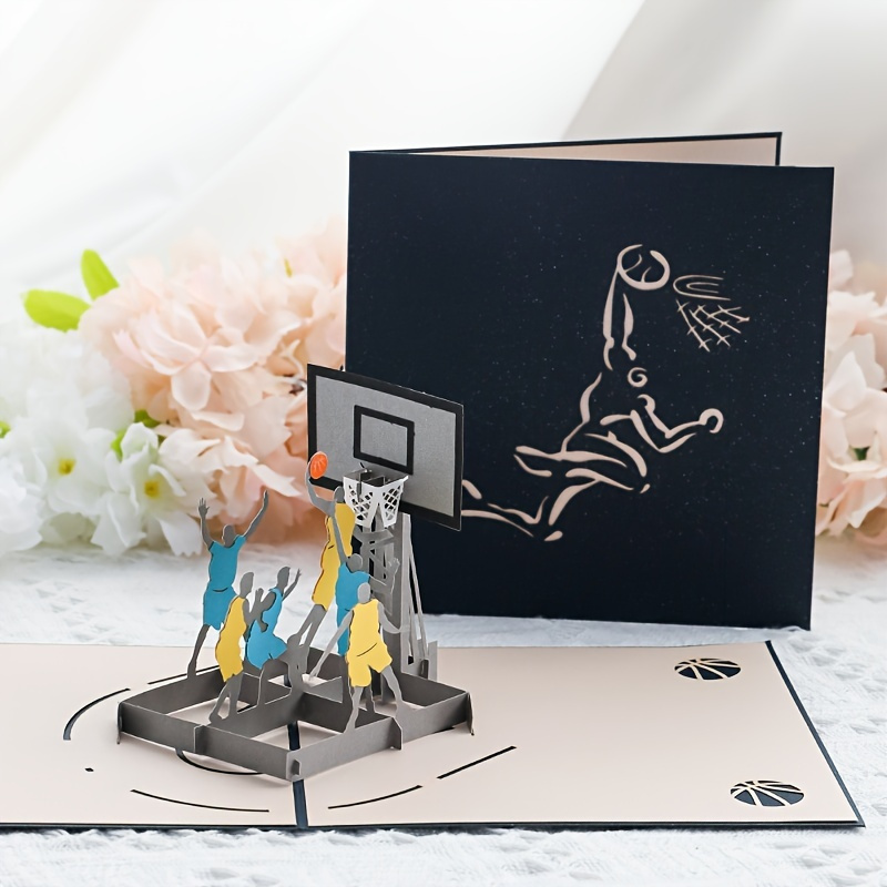

1pc 3d Birthday Greeting Card, Creative Pop Up Card, Basketball Paper Carving Gift Card, Blessing & Message Card