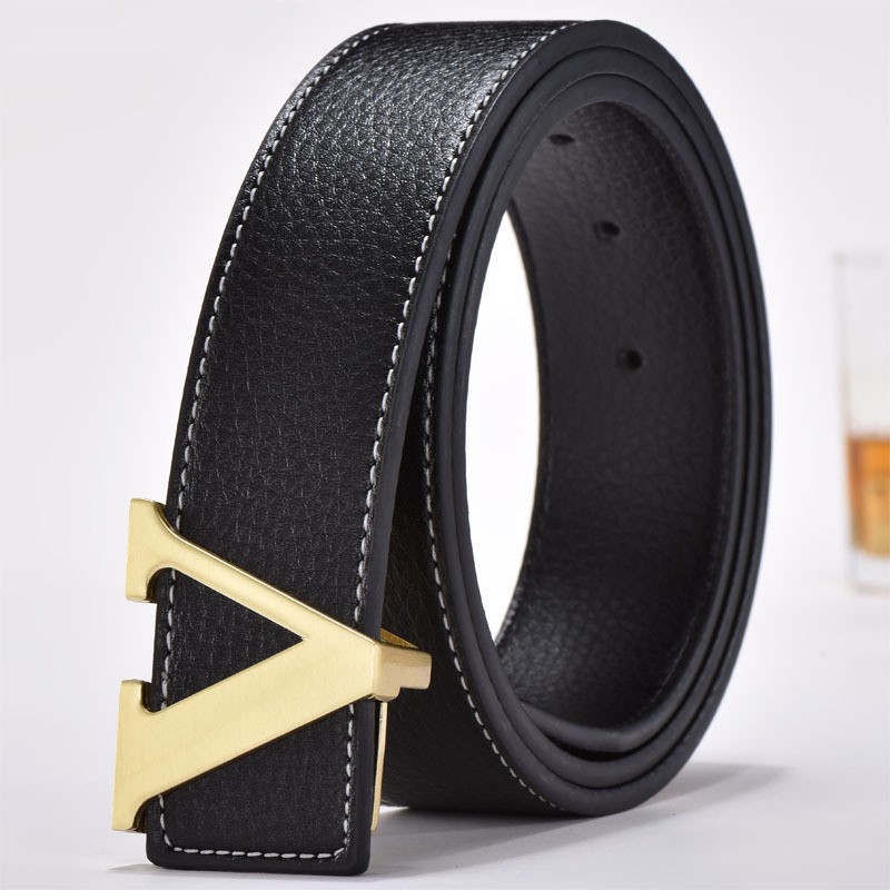 Alloy Black Golden Buckle Fashionable Belt, Men's New Fashion Luxury Letter Smooth Buckle Belts Leather Gifts Waistband Band for Men,Women Belts