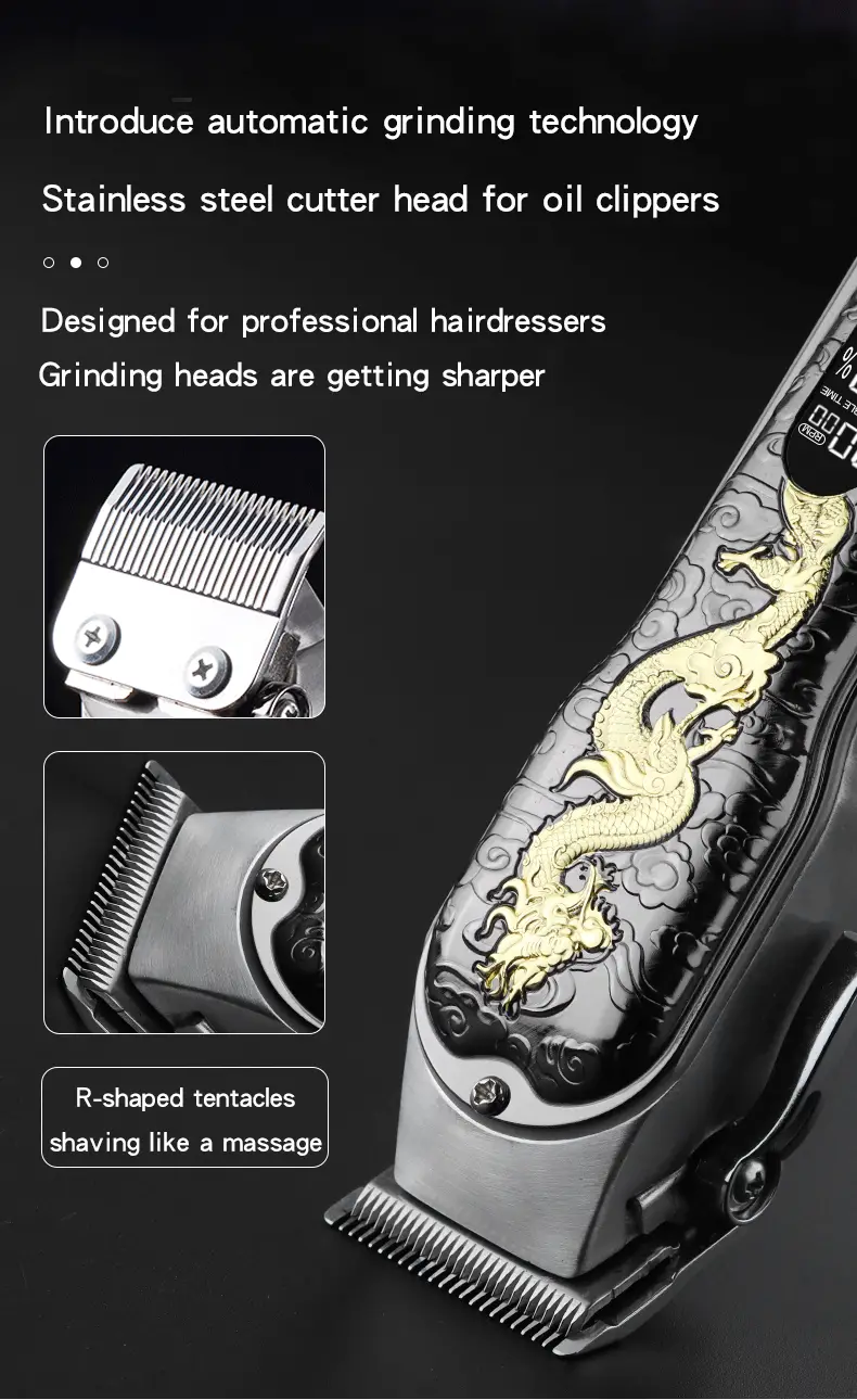 dragon pattern electric hair clipper professional salon grade clipper for home hair styling usb charging for easy use and portability details 3