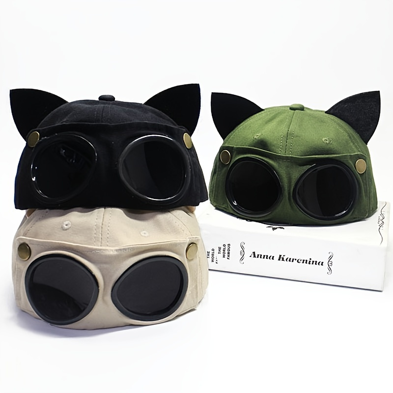 Cute Aviator Hat With Cat Ears Baseball Hat With Glasses Sunglasses Cap