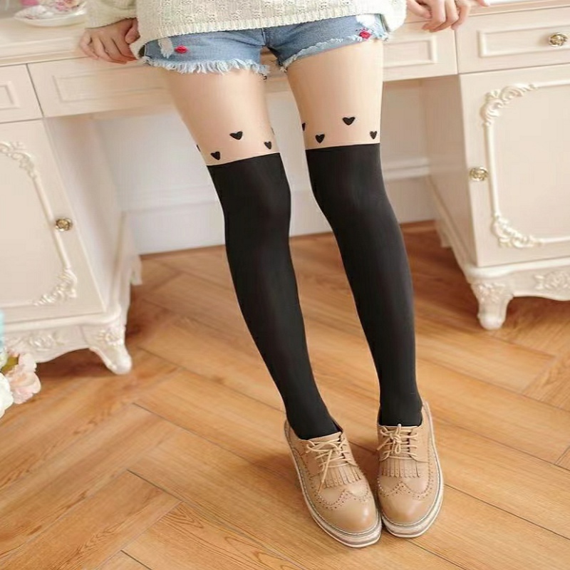 Heart Pattern Tights Pantyhose, Breathable & Soft Thigh High Pantyhose, Women's Stockings