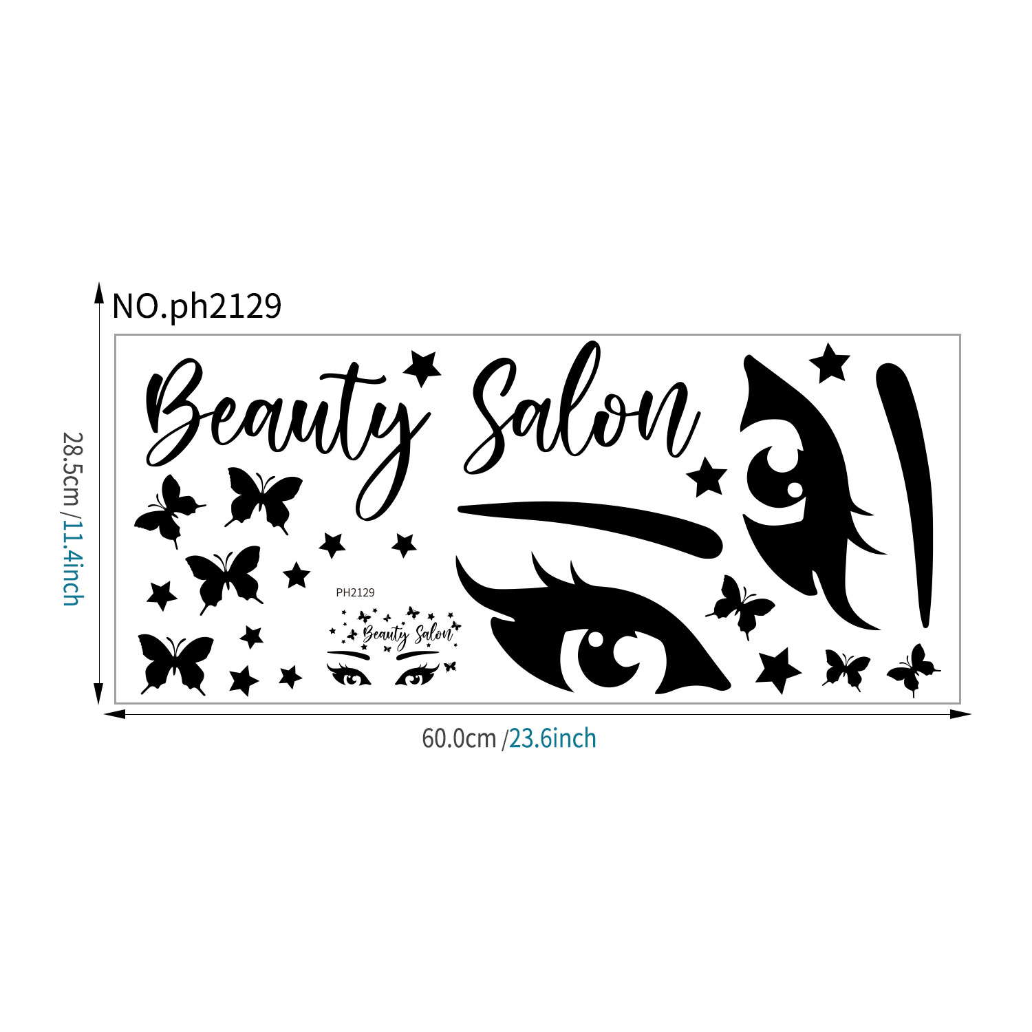 Black Eyes Eyelashes Wall Sticker, Butterfly & Beauty Salon Wall Art