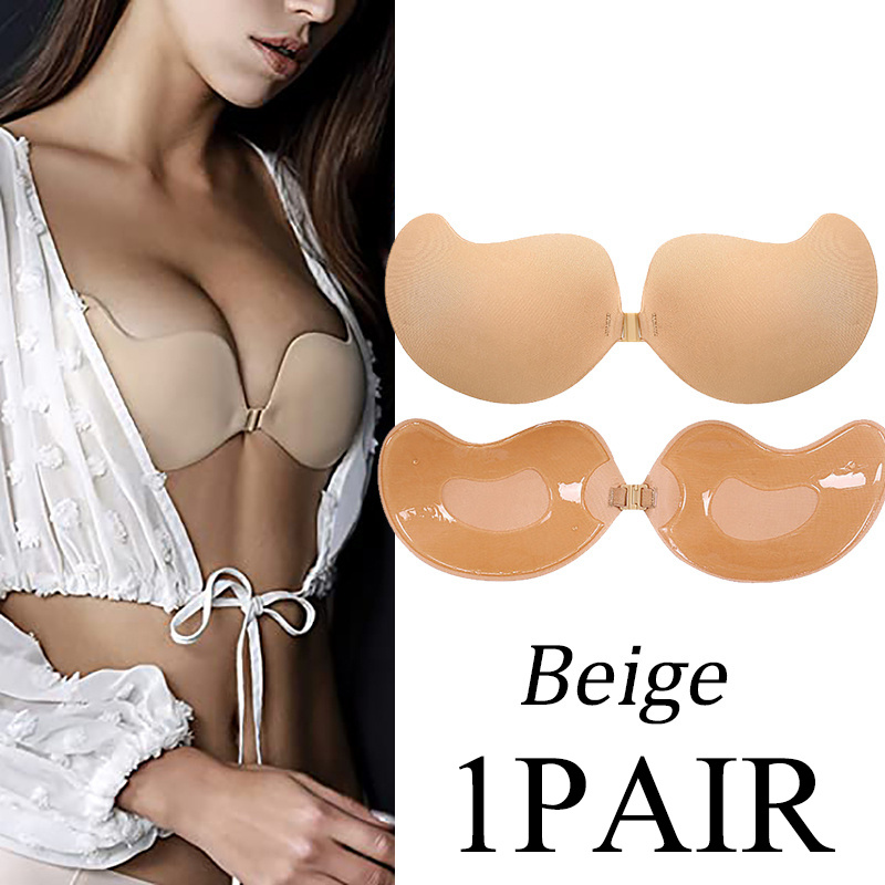 YWDJ Strapless Sticky Bras for Women Push Up Strapless Sticky Seamless No  Show Lift Up Silicone for Backless Dresses for Sagging Breasts Ladies  Gathering Glossy Breast Stickers Beige S 